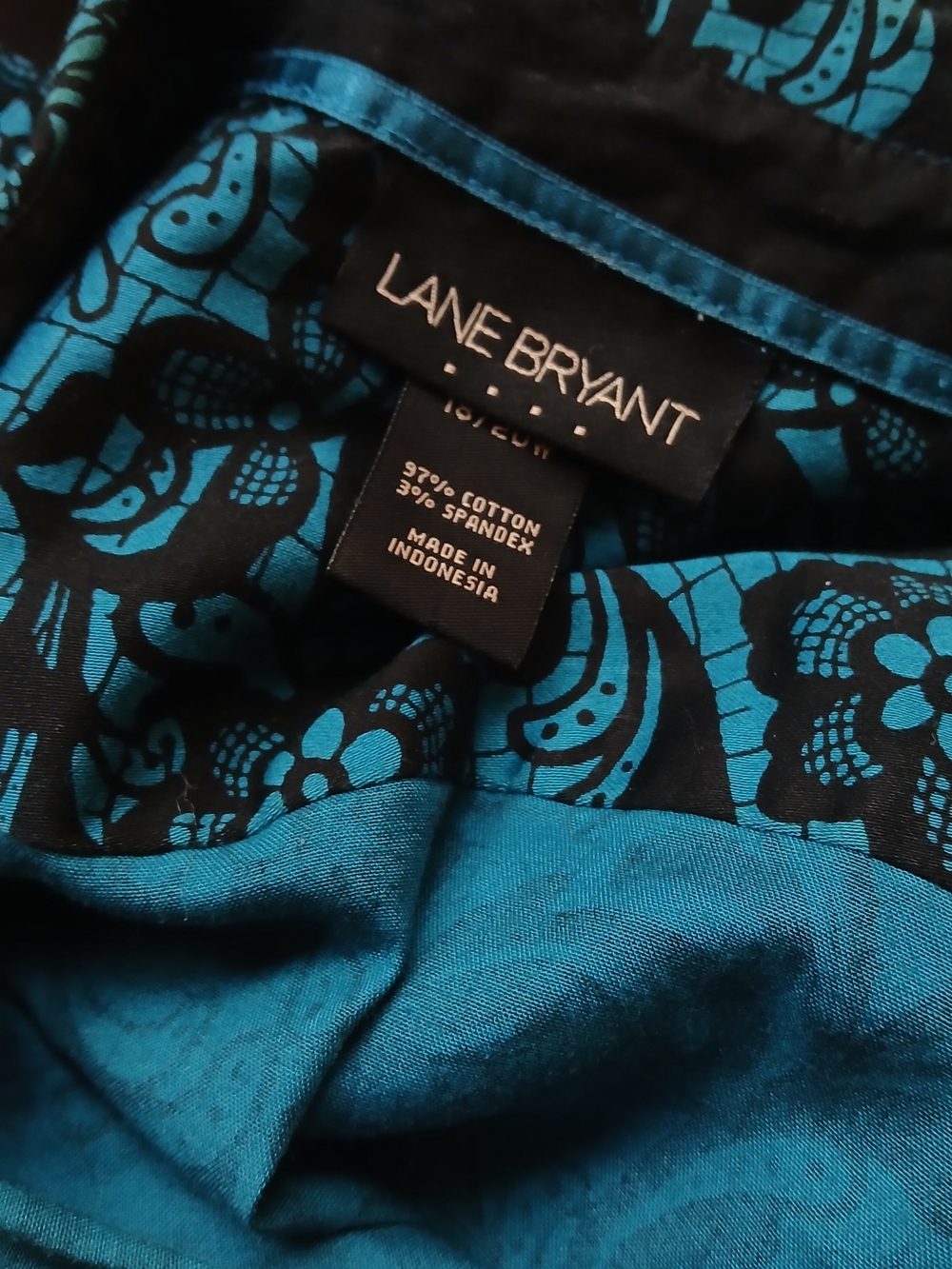 Lane Bryant Teal And Black Floral Lace Print Button-down Blouse Size 18/20W - Picture 3 of 5